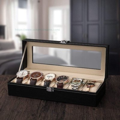 6 Slot Watch Box Display Case Sewing Design