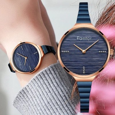 Original Fantor Luxury Mesh Steel Waterproof Quartz Watch for Women