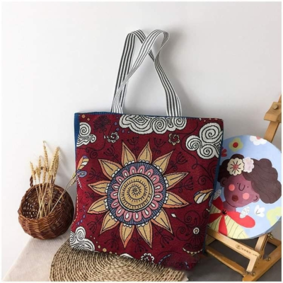 Flower Embroidery Tote Bag, Literary Canvas Shoulder Bag, Women's Fashion Shopping Bag