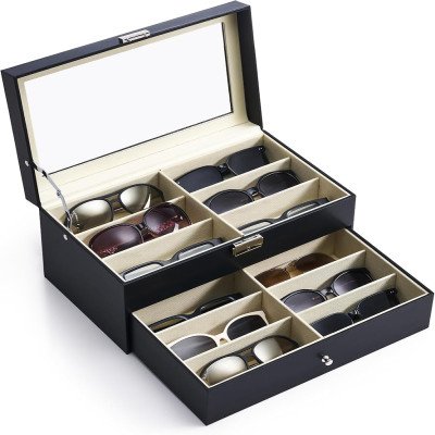 12 grid PU leather sunglasses display case