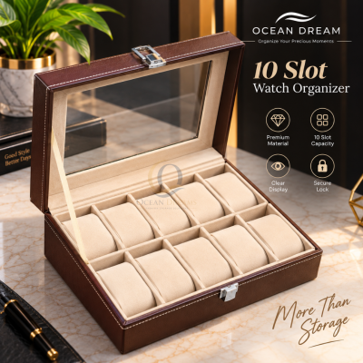 Regular 10 Slot Watch Box – Chocolate Brown | Glass Display Case