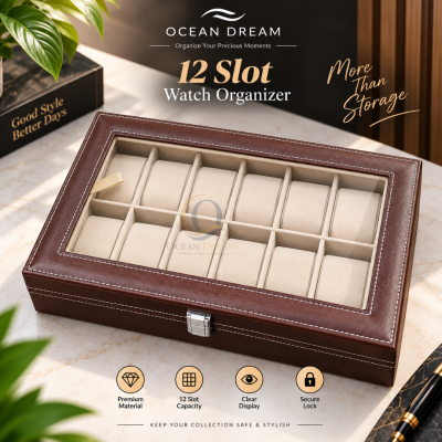 Regular 12 Slot Watch Box – Chocolate Brown | Glass Top Display Case