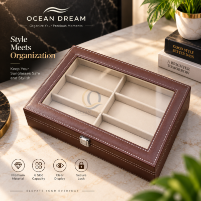 Pu Leather Sunglasses Display Box - 6 slot - Brown Color