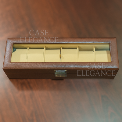 Premium Quality Brown PU Leather Watch Box – 6 Slot Luxury Organizer with Key Lock